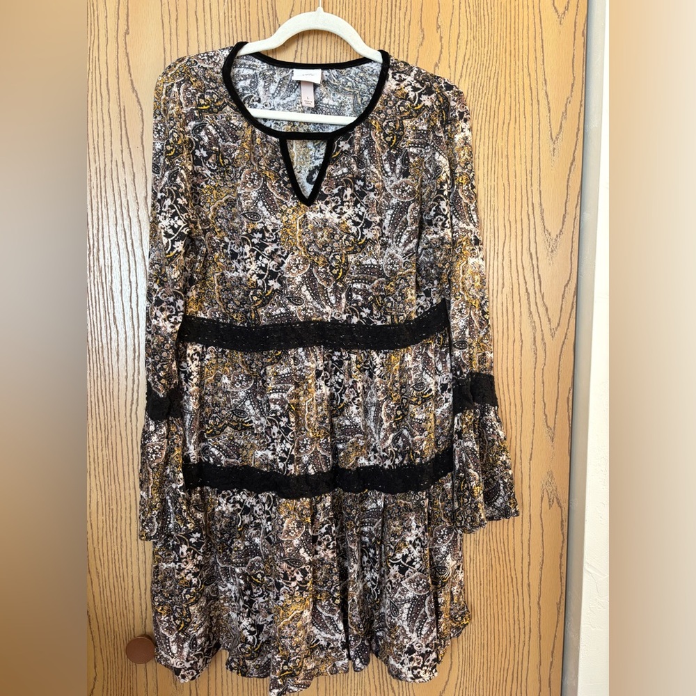 Knox Rose Black and Gold Paisley Dress